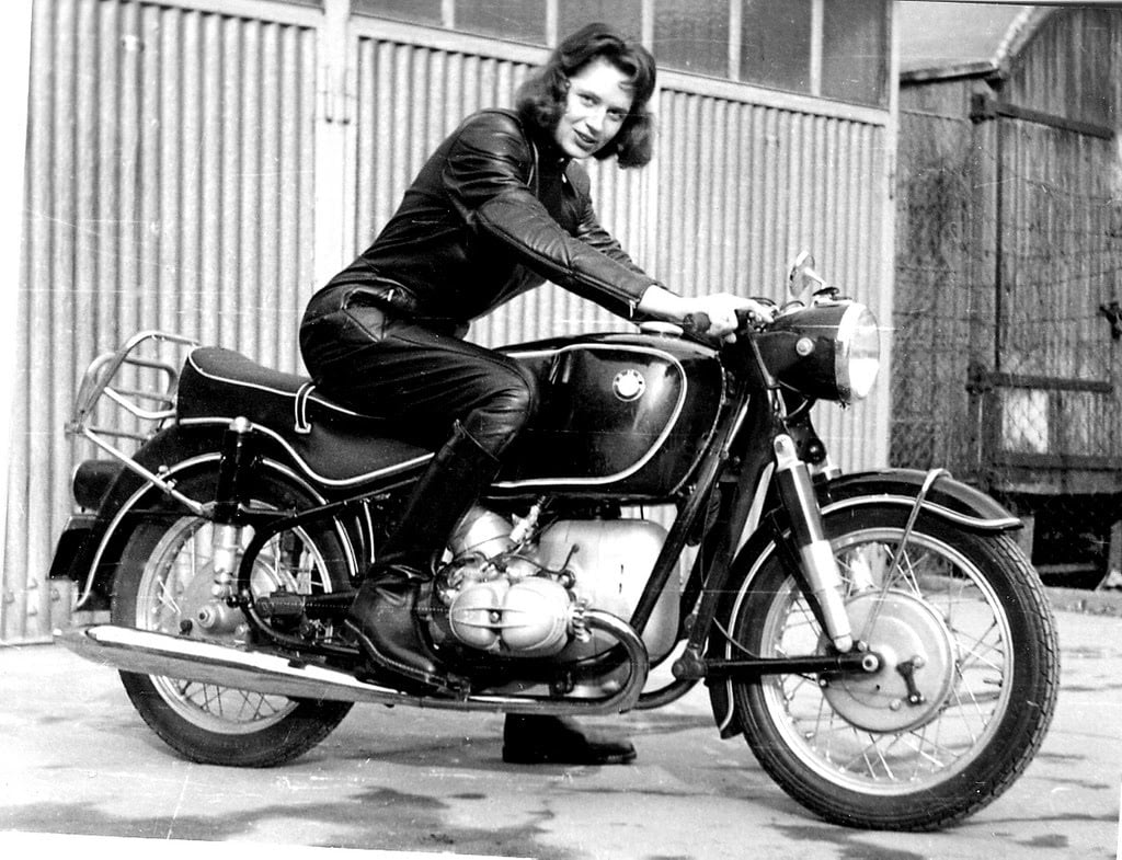Girl On Old BMW Motorcycle
