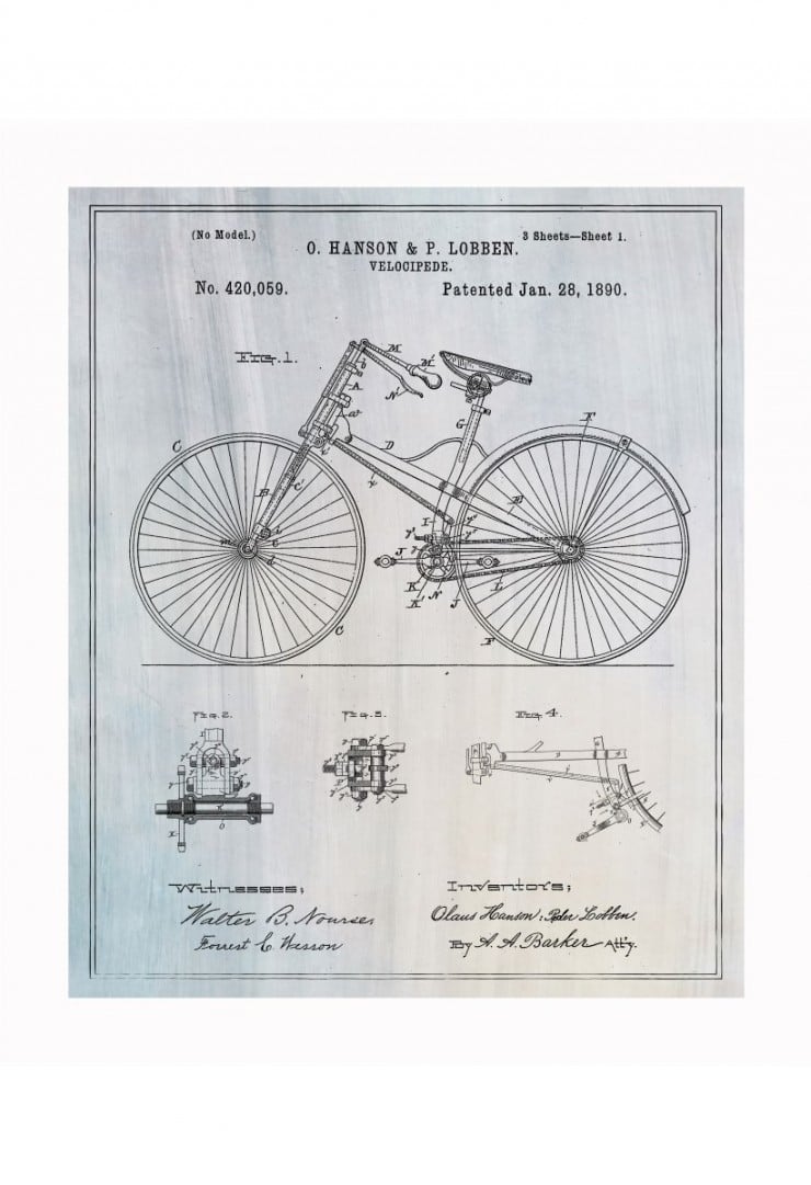 bicycle blueprints 740x1081 Vintage Patent Application Posters