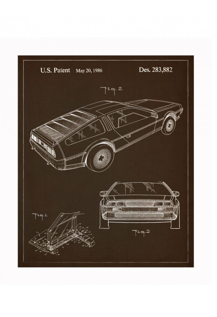 delorean blueprints 740x1081 Vintage Patent Application Posters