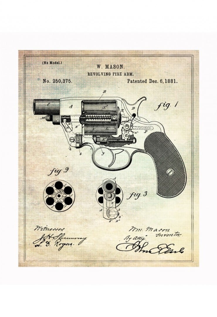 handgun blueprints 740x1081 Vintage Patent Application Posters