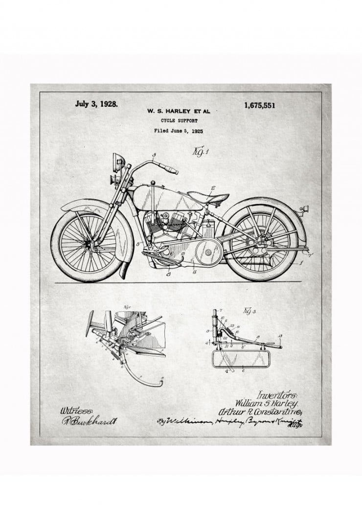 harley blueprints 740x1081 Vintage Patent Application Posters