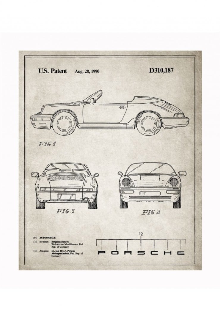 porsche blueprints 740x1081 Vintage Patent Application Posters