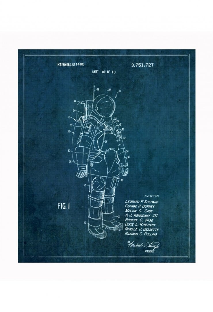 spacesuit blueprints 740x1081 Vintage Patent Application Posters