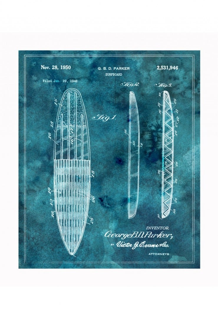 surfboard blueprints 740x1081 Vintage Patent Application Posters