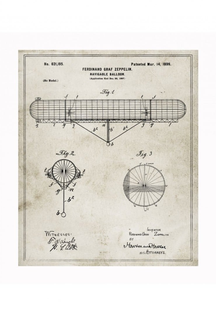 zeppelin blueprints 740x1081 Vintage Patent Application Posters