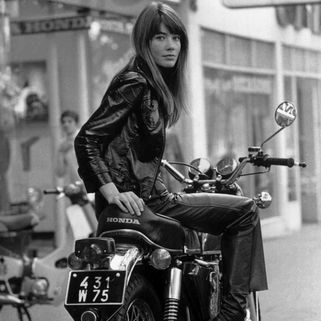 Françoise Hardy on her Motorcycle SILODROME 