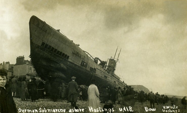 Sussex, Hastings, German Submarine U Boat U118 Bow in 1919 - 1280pix