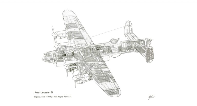 Wee Blue Coo War Drawing Plane Bomber Avro Lancaster Cutaway WWII UK Framed Wall Art Print Guerra Disegno Aereo Bombardiere Seconda guerra mondiale Regno Unito Parete