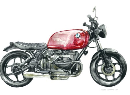 Moto Watercolours by Claudia Liebenberg Lady in Red R100 450x330 - Moto Watercolours by Claudia Liebenberg