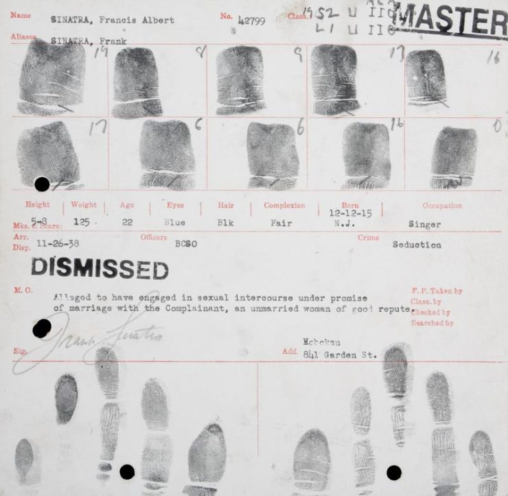 Frank Sinatra's Arrest Fingerprint Records