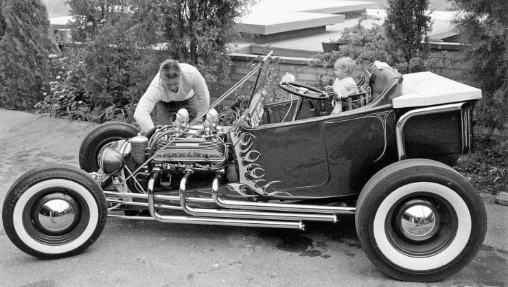 Norm Grabowski with "Kookie" Ford T-bucket hot rod