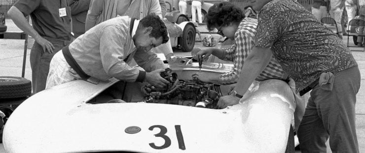 Max and Ina Balchowsky work away on Old Yeller IV, in the paddock at Riverside