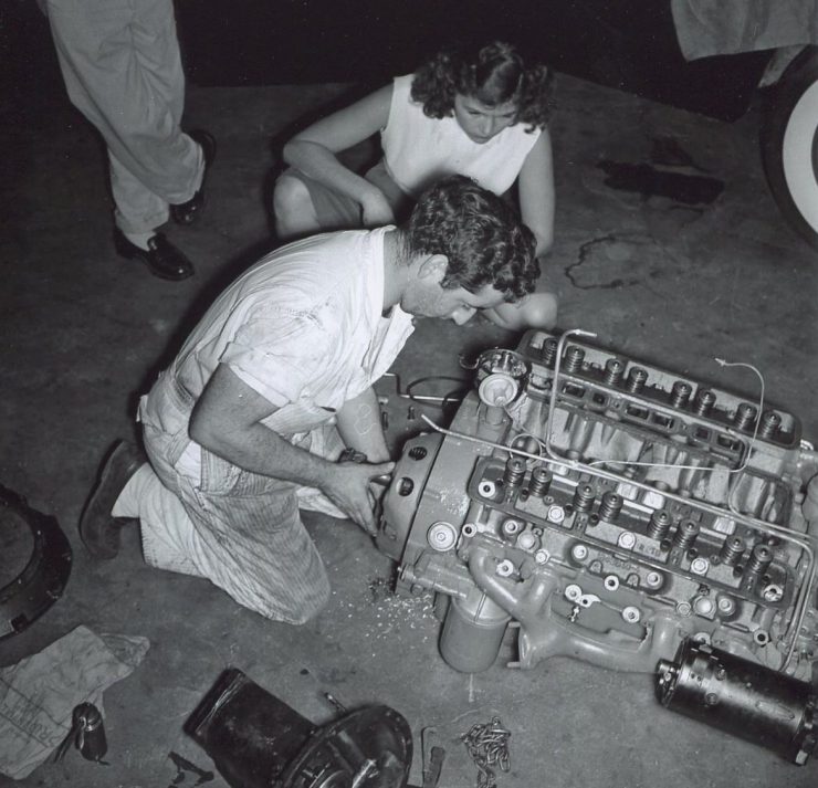 Max and Ina Balchowsky working on an engine