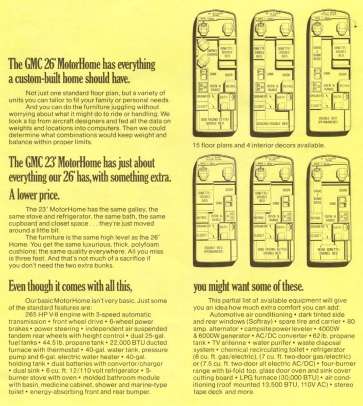 GMC Motorhome floor plans advertisement