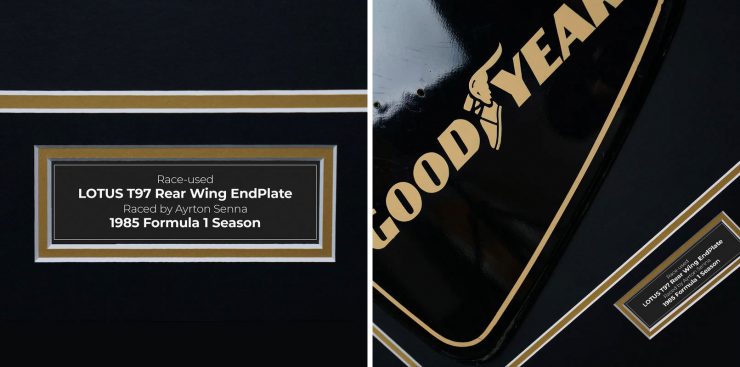 Ayrton Senna 1985 Lotus 97T Rear Wing Endplate Caption