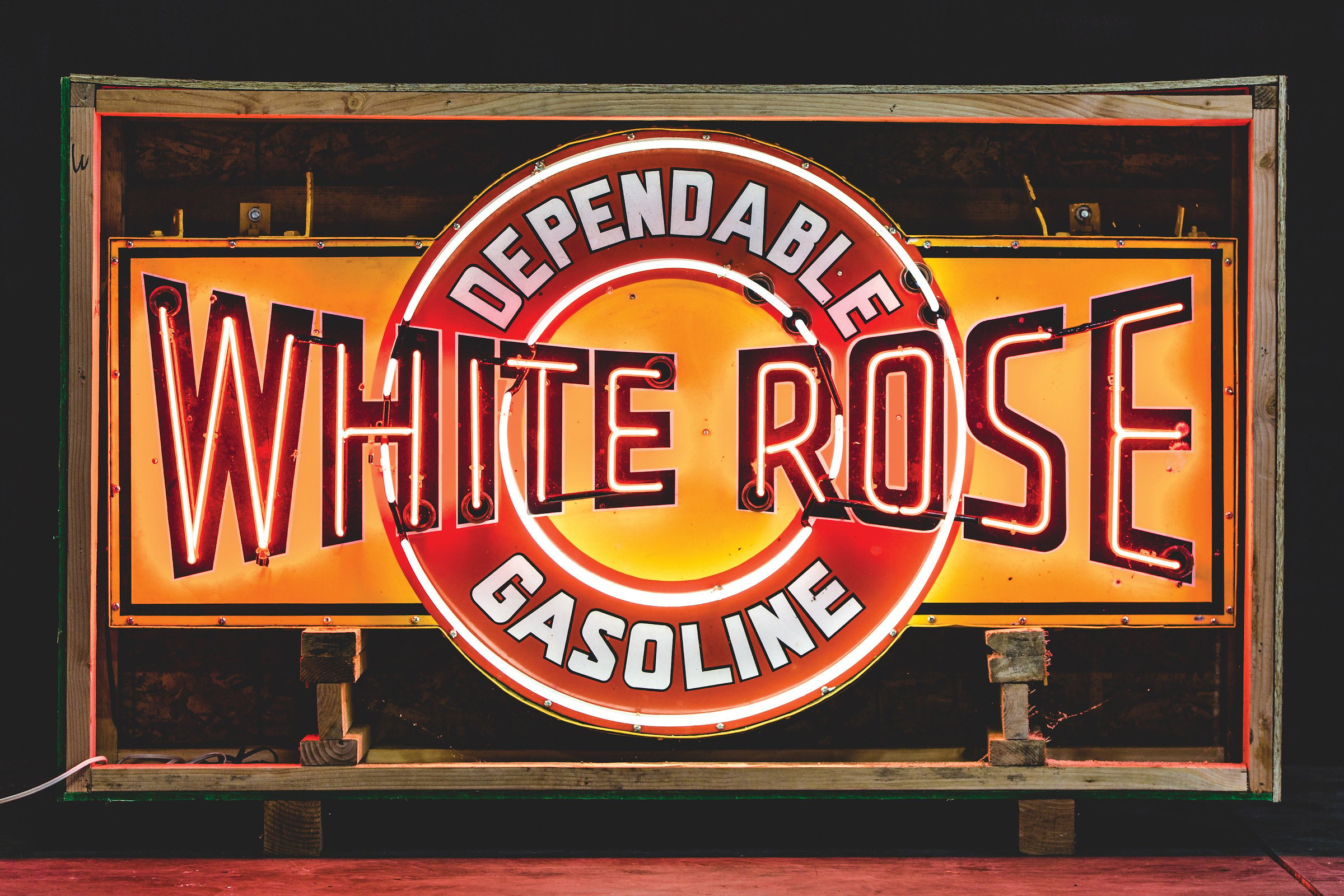 White Rose Dependable Gasoline Neon Sign