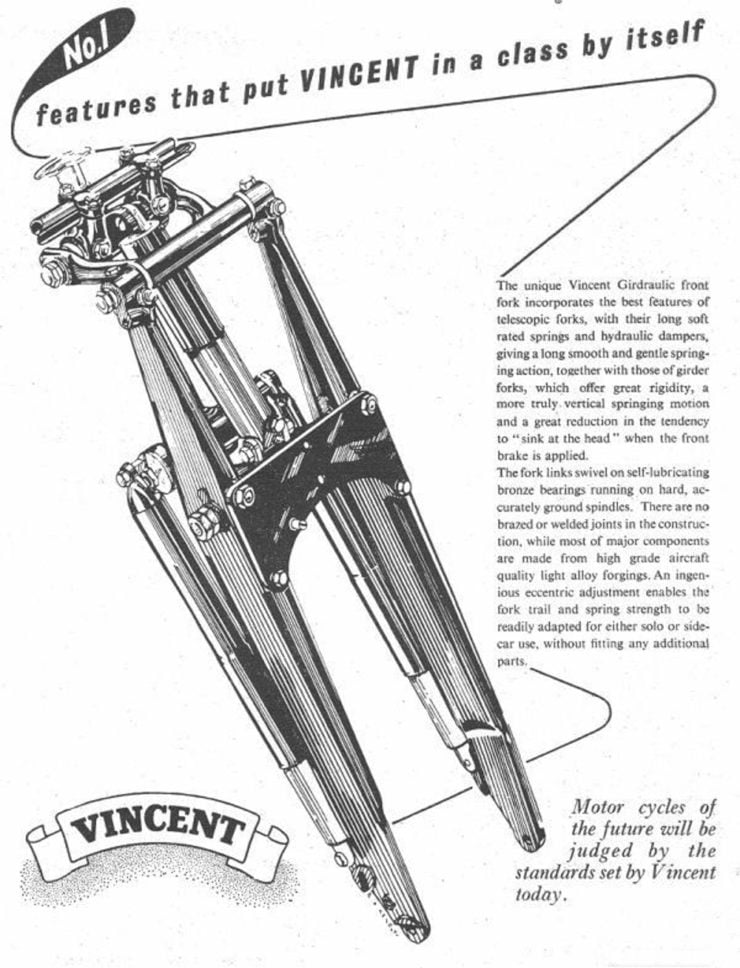 Vincent girdraulic motorcycle forks