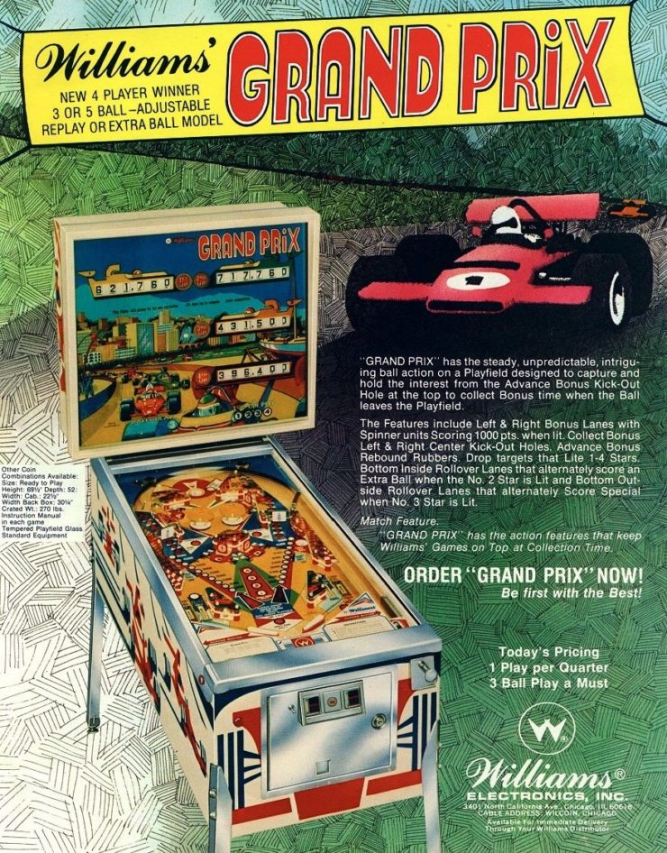 Grand Prix Pinball Machine by Williams