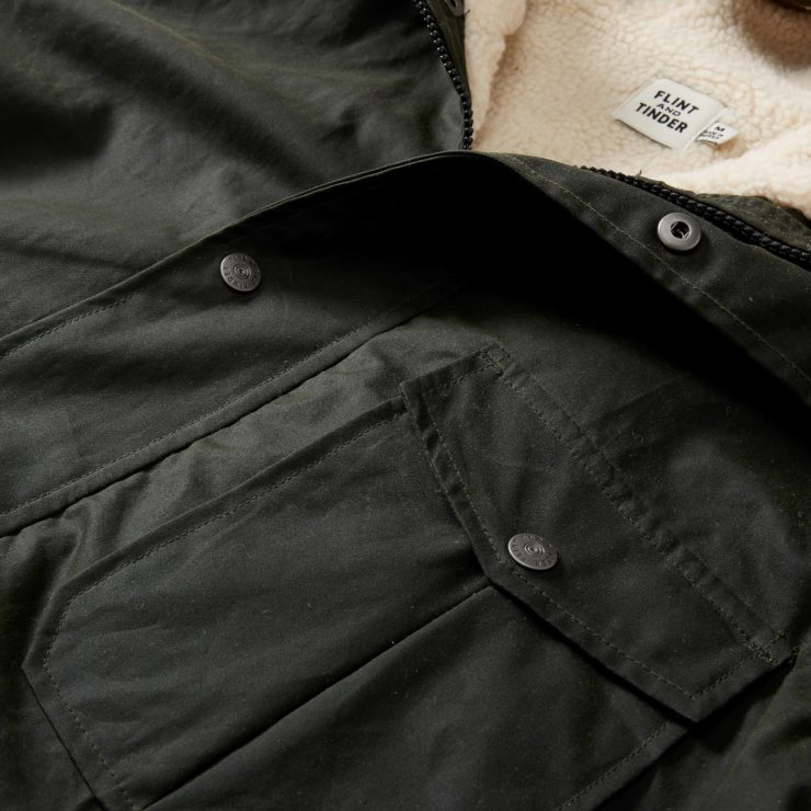 Flint and Tinder Sherpa-Lined Waxed Ridge Parka Detail