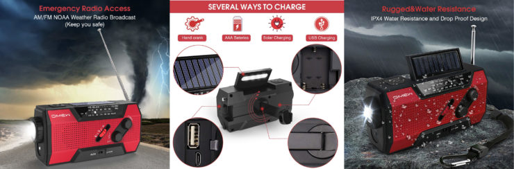 Survival Solar Hand Crank Phone Charger + Emergency NOAA Weather Radio Collage