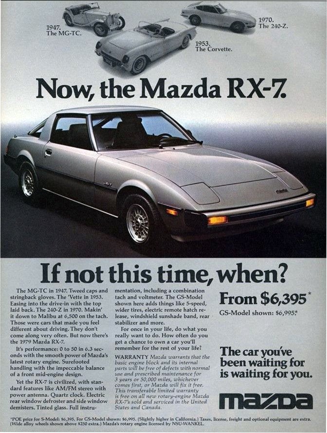 1987 MAZDA RX-7 Vintage Original Print AD Gray car photo french canada mountain 