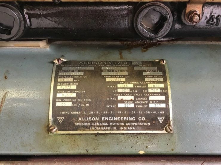 Allison V-1710 aircraft engine ID plate