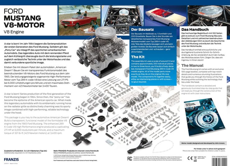 Ford 1965 Mustang V8 Engine Model Kit Box Back