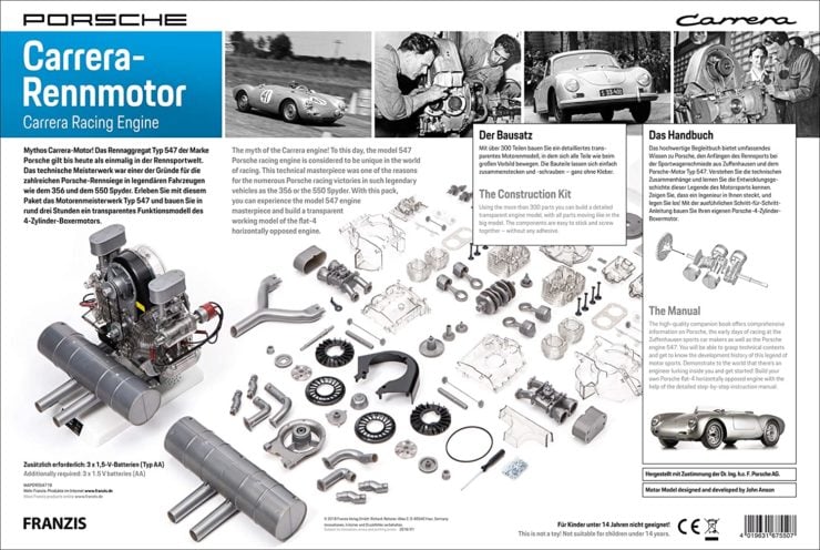 Porsche Carrera Type 547 4-Cylinder Boxer Engine Scale Model Box Back