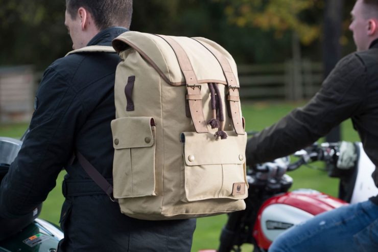 Merlin Ashby Waxed Cotton Motorcycle Rucksack Model