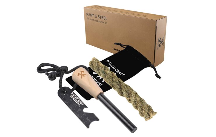 Bushcraft Survival Ferro Rod + Fire Starting Rope Survival Kit Box