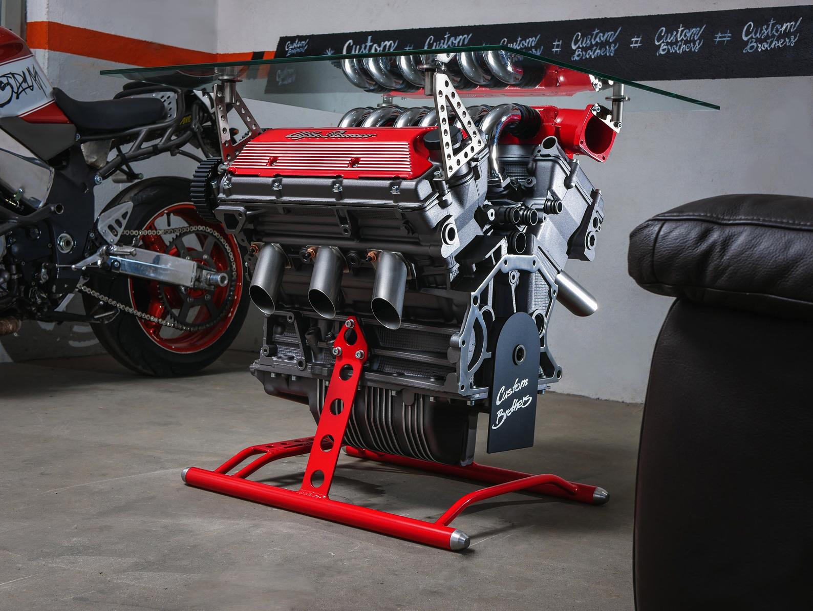 Evil Eloquent pale Alfa Romeo 2.5 V6 Engine Coffee Table By Custom Brothers