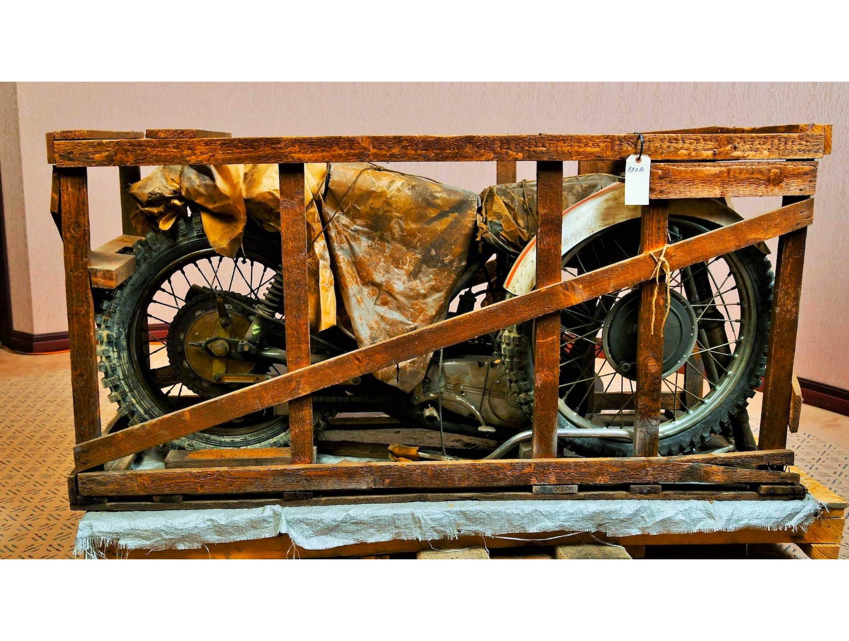 Coffin Tank CZ Motorcycle In Crate
