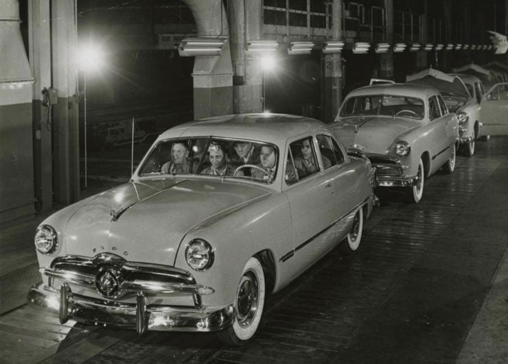 Henry Ford II Driving the First 1949 Ford off Assembly Line at Rouge Plant, 1948