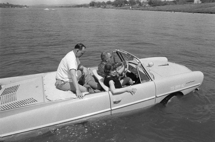 President Lyndon B. Johnson driving an Amphicar