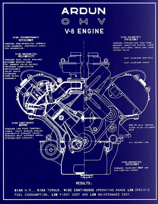 Ardun OHV V8 Heads Cutaway Blueprint