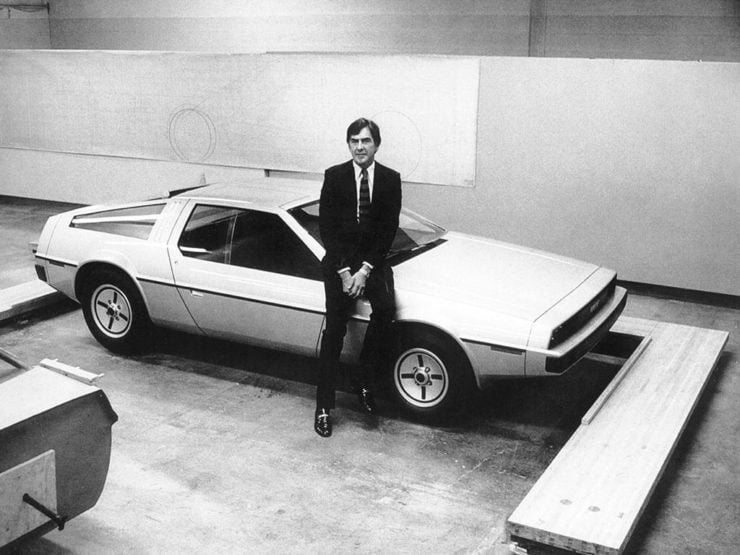 John DeLorean with an early design prototype of the DeLorean DMC-12