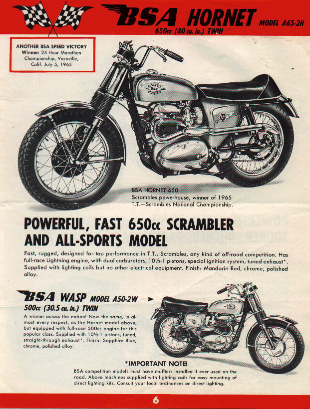 BSA Hornet Motorcycle Vintage Ad