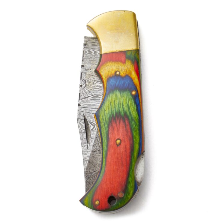 Damascus Steel Pocket Knife Skateboard Deck Handle 1