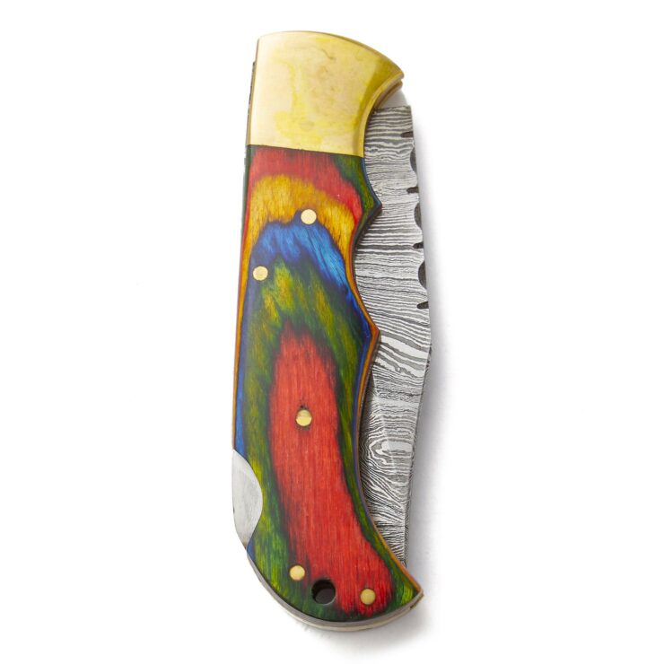 Damascus Steel Pocket Knife Skateboard Deck Handle 2