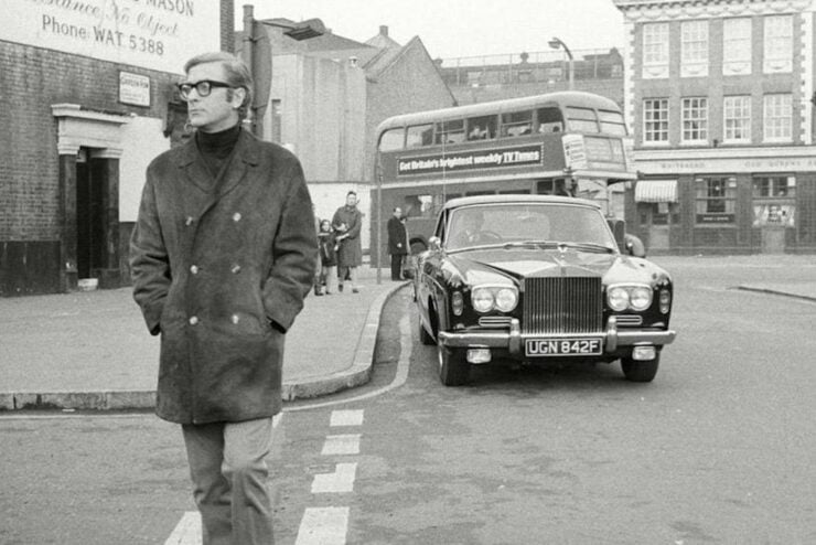 Michael Caine and his Rolls-Royce in London, 1969