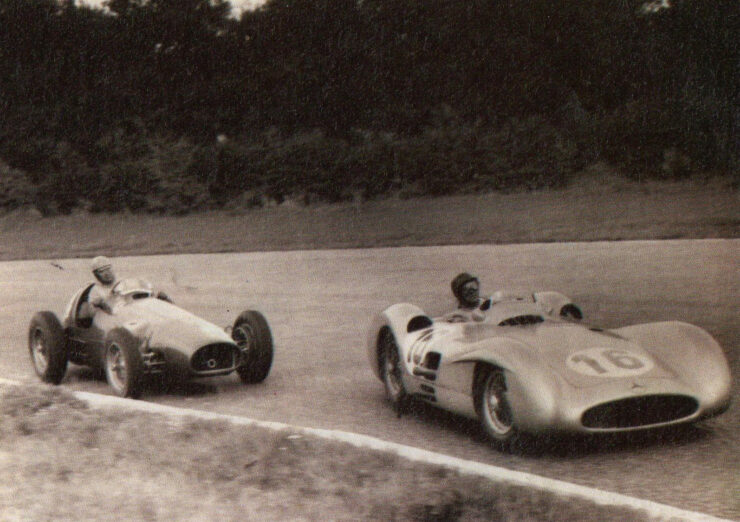 Fangio being chased by Alberto Ascari during the 1954 Italian Grand Prix