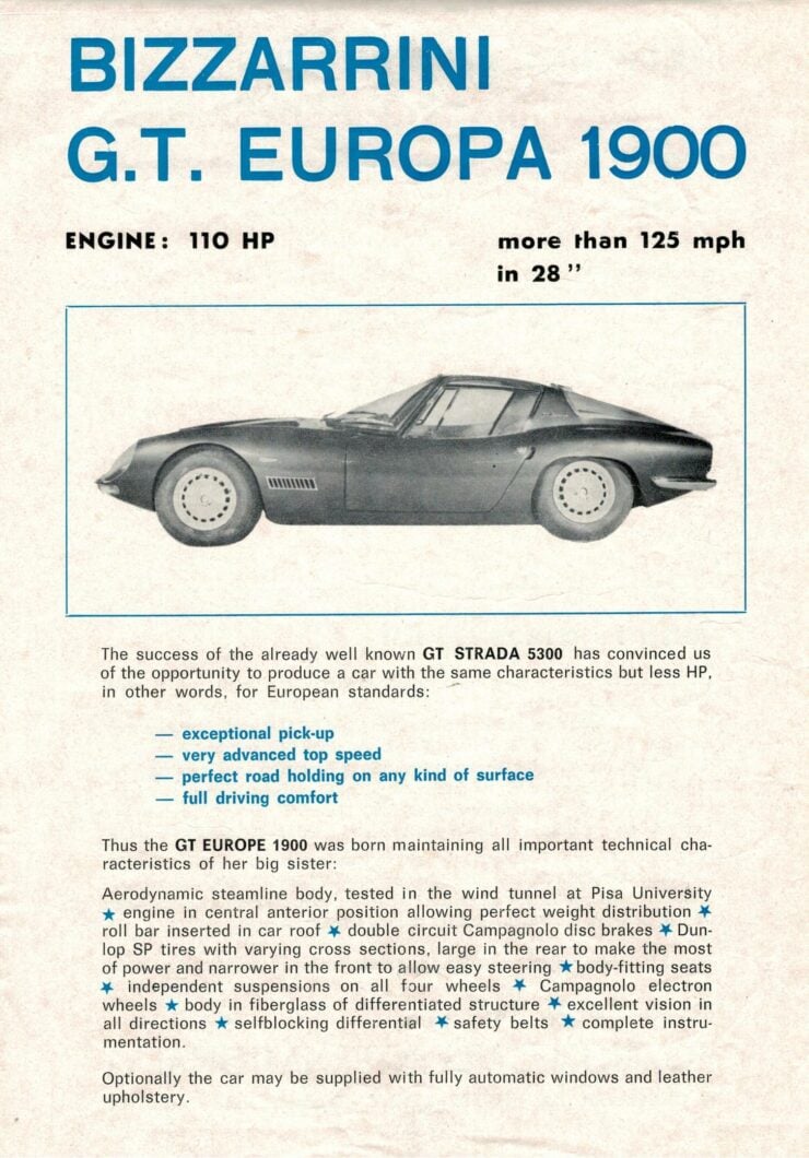 Bizzarrini 1900 GT Europa Brochure