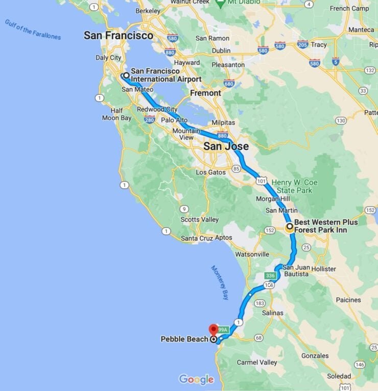 San Francisco - Gilroy - Monterey Map