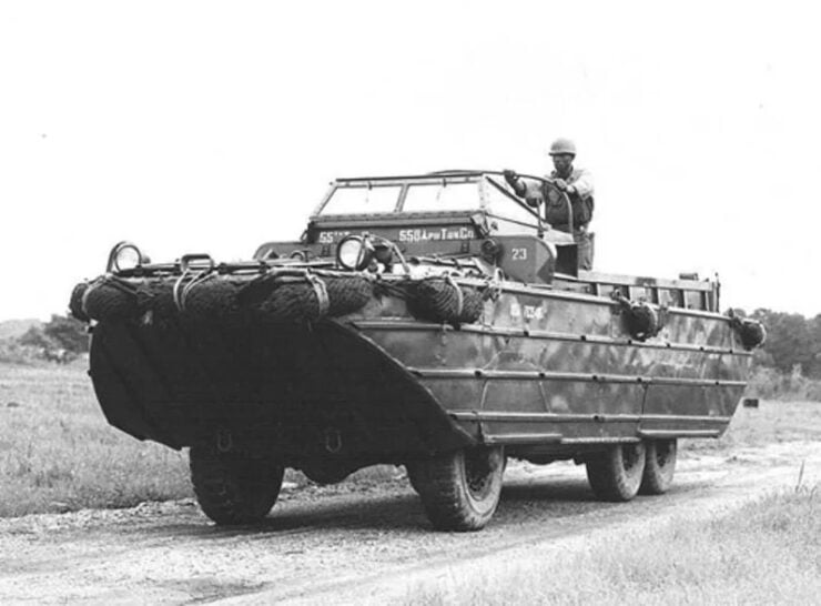 A DUKW on the road in France during World War 2