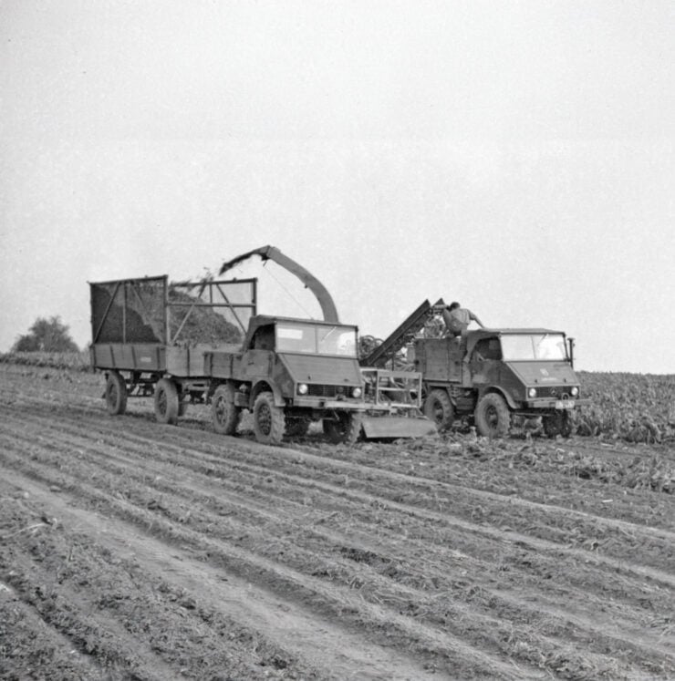 Unimogs working on a farm in Germany, 1953.