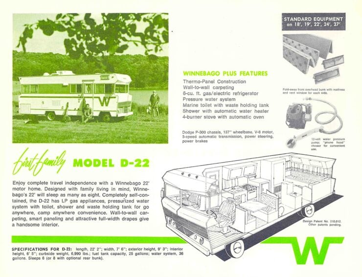 Winnebago D22 Motorhome Vintage Brochure