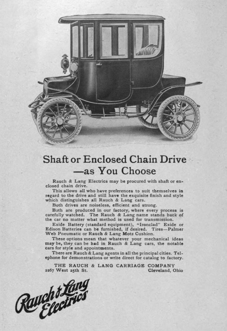 Vintage advertisement for the Rauch & Lang Carriage Company