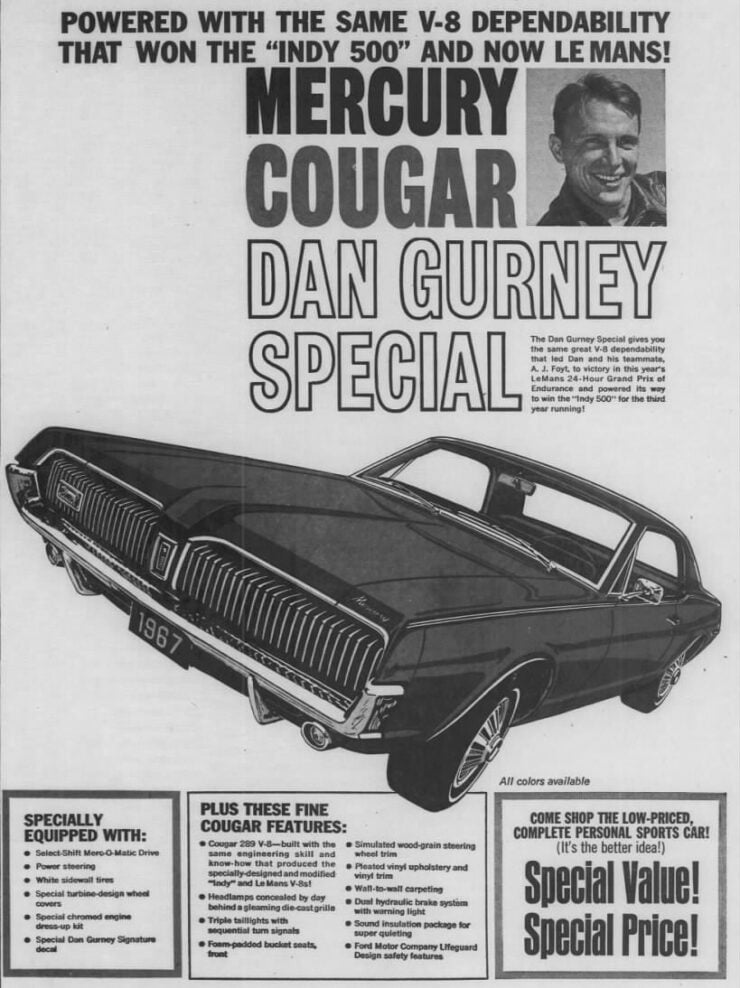 Mercury Cougar Dan Gurney Special Vintage Ad 1