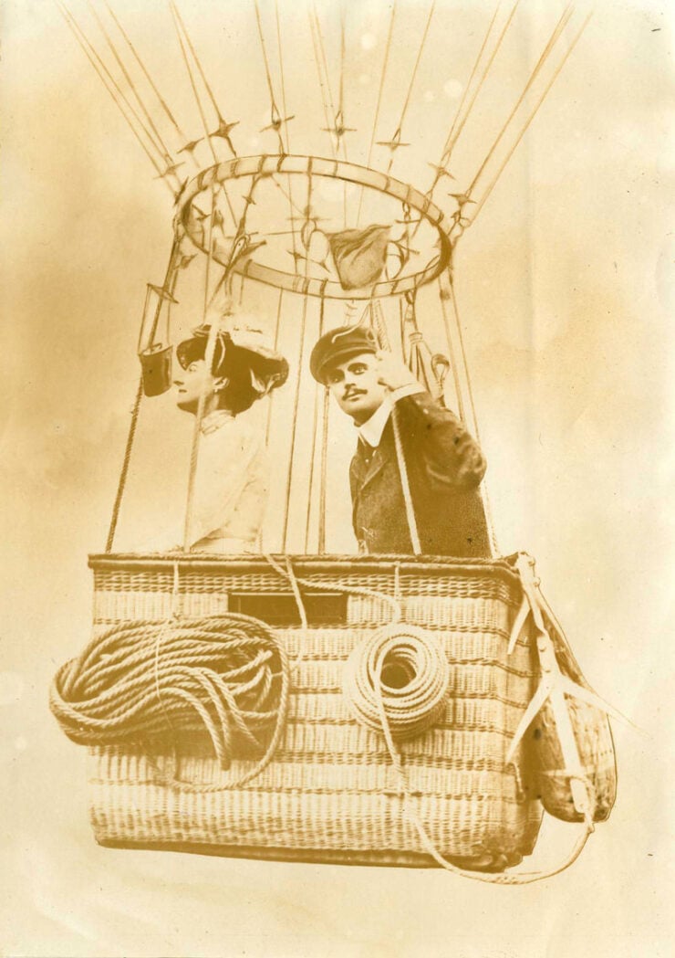 Photograph of the late C.S. Rolls and Hon. Mrs. Assheton Harbord in basket of balloon by Horace Hall