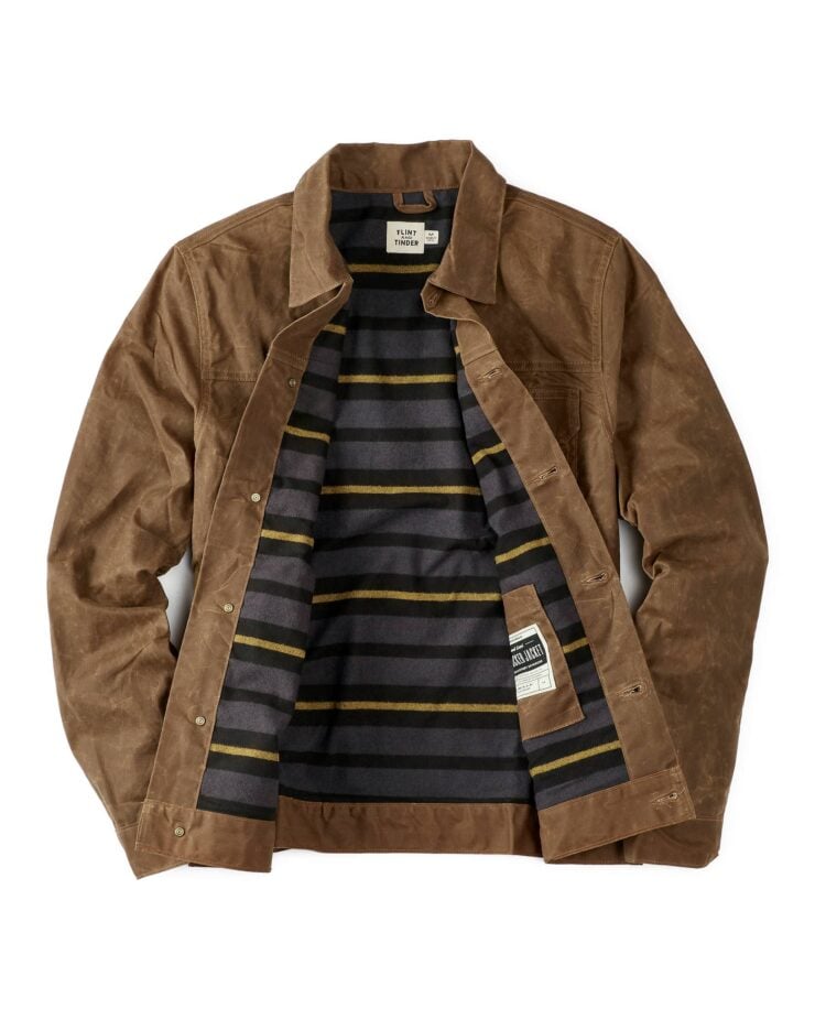 Flint and Tinder Flannel-Lined Waxed Trucker Jacket 4